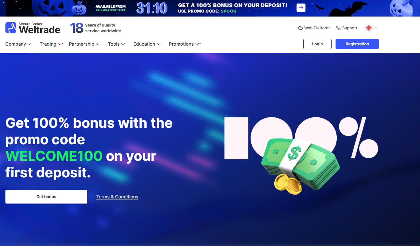 WelTrade, Halloween bonus, deposit bonus, trading bonus offer