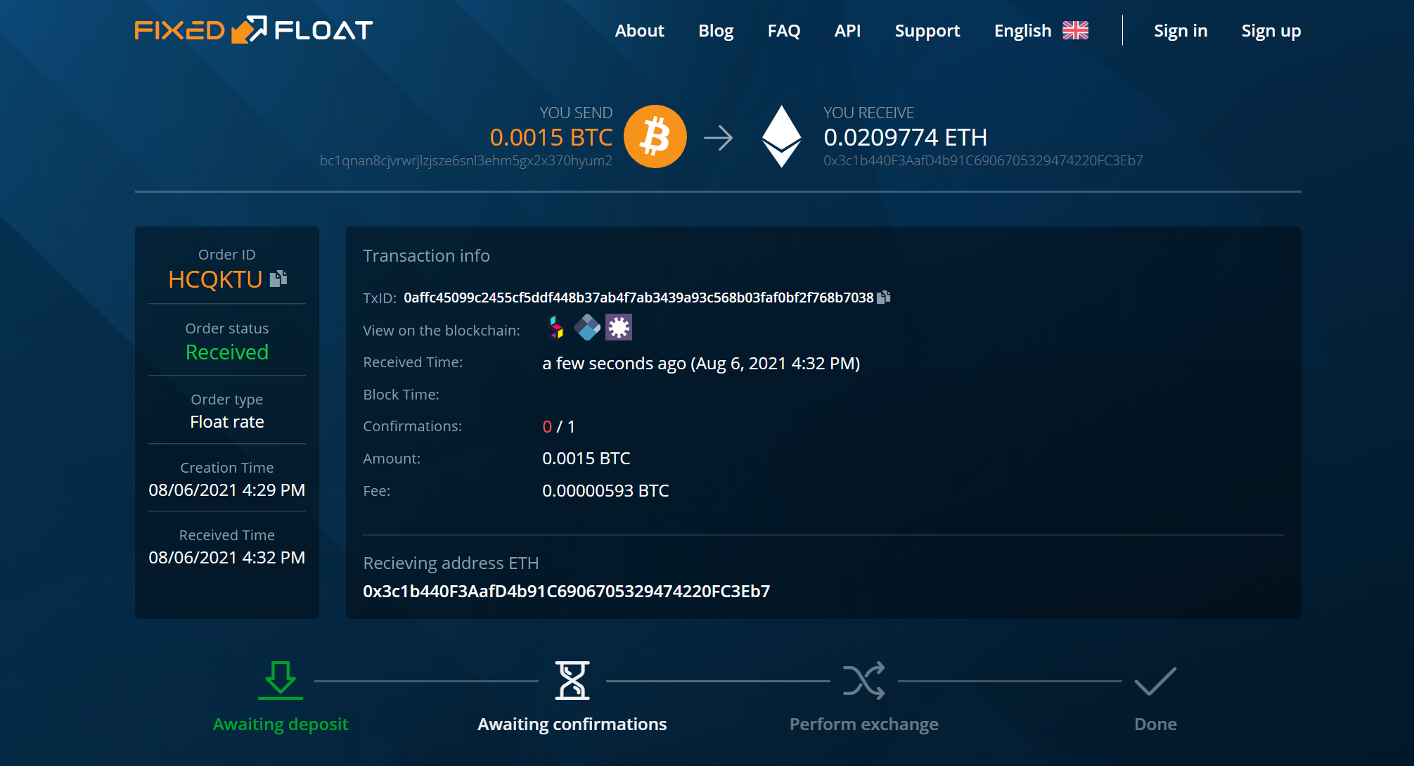 FixedFloat, cryptocurrency exchange, no KYC