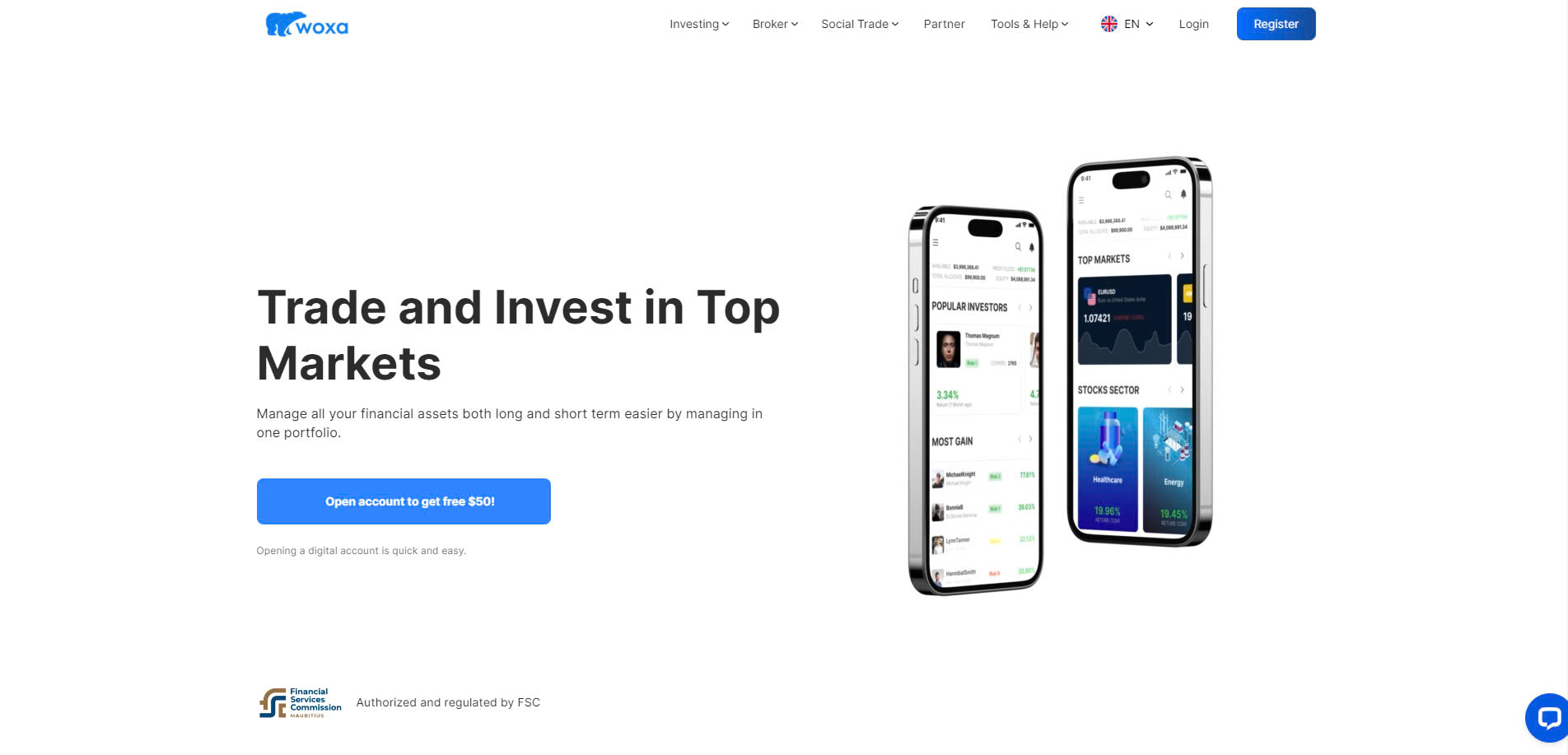 $50 No Deposit Bonus, trade stocks, crypto, ETFs, social trading platform, regulated broker, FSC, financial markets, Malaysia, Philippines, Vietnam, trading bonus, free trading, no deposit bonus, Woxa social trading, KYC verification, profit withdrawal, risk-free trading